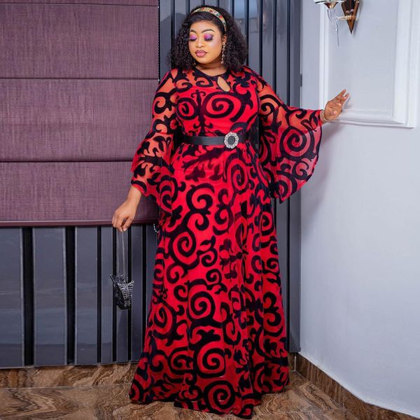 Ethnische Kleidung Plus Size Afrikanische Chiffon-Kleider für Frauen Elegante Dame Hochzeit Abend Party Kleider Sommer Nigerianische Dashiki-Kleidung 230615