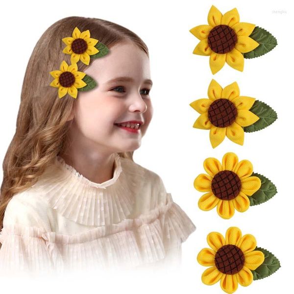 Saç Aksesuarları 2.5 '' Bebek Kız Simülasyonu İçin Ayçiçeği Klipleri Chrysanthemum BB Barrettes Düğün Gelin Mezarları Moda