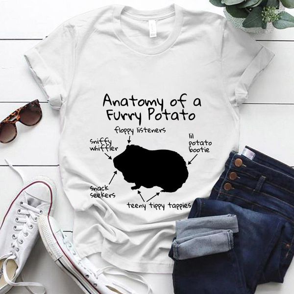 Herren T-Shirts Anatomie einer pelzigen Kartoffel Meerschweinchen Print Shirt Damen Mode Casual Tops Mädchen Damen Damen Kurzarm Grafik T-Shirt