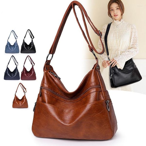 Borse da sera Lady Luxury Pu Leather Messenger Bag Vintage Women Hand Large Capacity Casual Hobo Borsa a mano Borsa a tracolla femminile