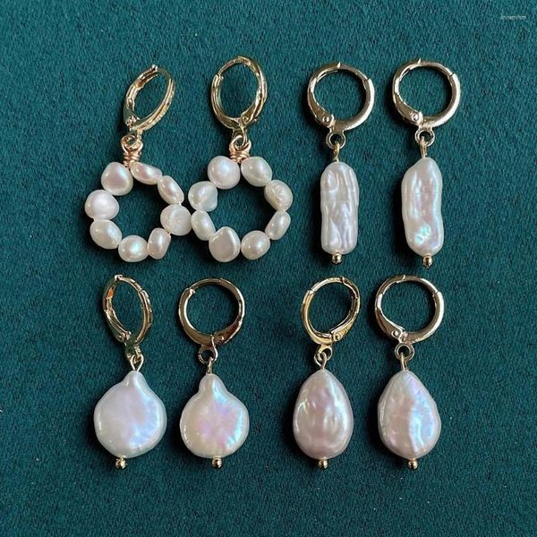 Orecchini pendenti di perle d'acqua dolce naturali di lusso per le donne Irregolare Biwa Goccia d'acqua Fascino barocco Orecchini pendenti dorati