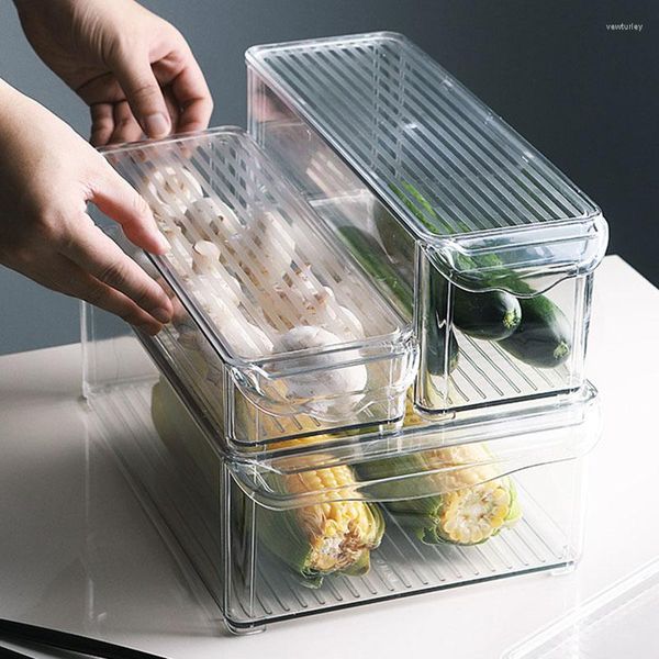 Armazenamento Garrafas Caixa Plástico Transparente Selado Refrigerador Frutas Acabamento Vegetal Recipiente Quadrado Grande