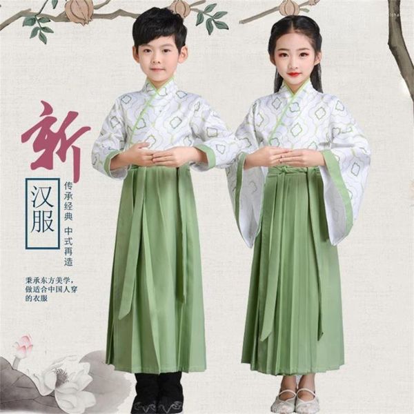 Bühnenkleidung Hanfu Kleid Altes chinesisches Kostüm Kinder Kinder Kleidung Volkstanz Performance Weihnachten Traditionelle Kleider für Jungen und Mädchen