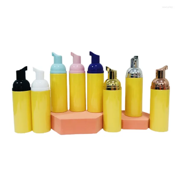 Bottiglie di stoccaggio 60ml Bottiglia di mousse schiumogena di plastica gialla Coperchio trasparente Schiuma vuota Disinfettante per le mani Imballaggio cosmetico Fiale di lozione 20 pezzi