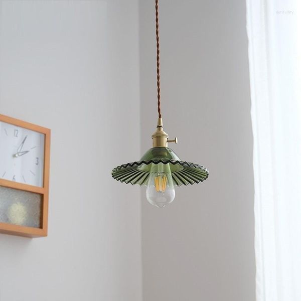 Kolye lambaları Nordic Vintage Cam Lamba Loft Pirinç E27 Armatürler Mutfak Yemek Odası Koridor Asma Hafif Ev Dekoru Bakır Aydınlatma
