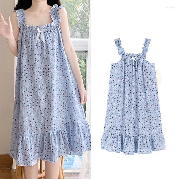 Roupa de dormir feminina estilo japonês kawaii girl lolita vestido de dormir doce cereja laço pijama dormir para mulheres