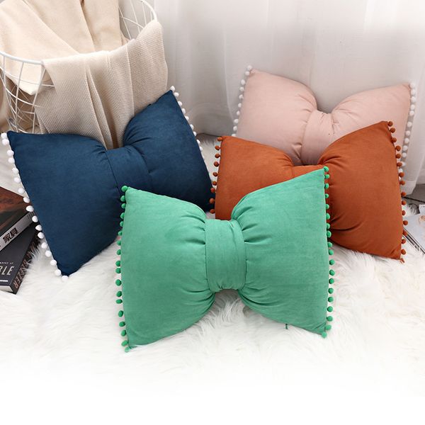 CuscinoCuscino decorativo Cilected Nordic Ins Cute Bow Cushion Tinta unita Princess Seat Chair Divano Cuscini decorativi Cuscini con pompon 230615