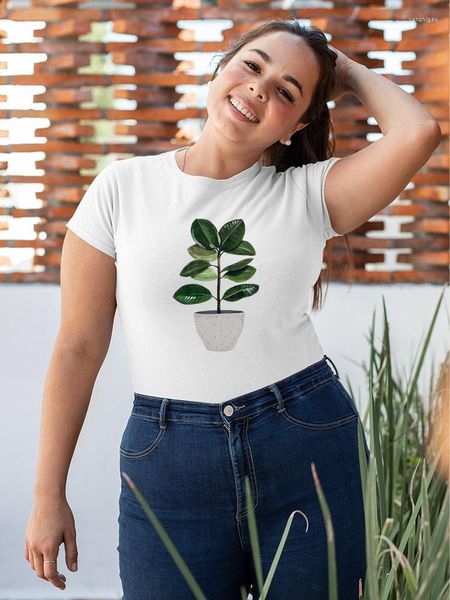 Camisetas femininas com estampa de plantas verdes S roupas hipster Tenha um bom dia moda artística estilo 2023 verão manga curta