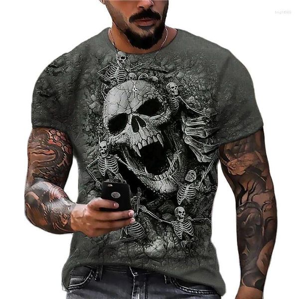 Herren T-Shirts grenzüberschreitend für Amazon Sommer 2023 T-Shirts Herren Tide Skull Digitaldruck 3 Dt T-Shirt