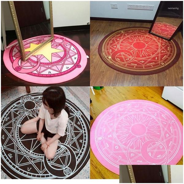 Teppiche 60/80/100 cm Cartoon runder Teppich Card Captor Sakura Magic Circle Teppich Computer Stuhl Matte Drop Lieferung Hausgarten Textilien Dhoti