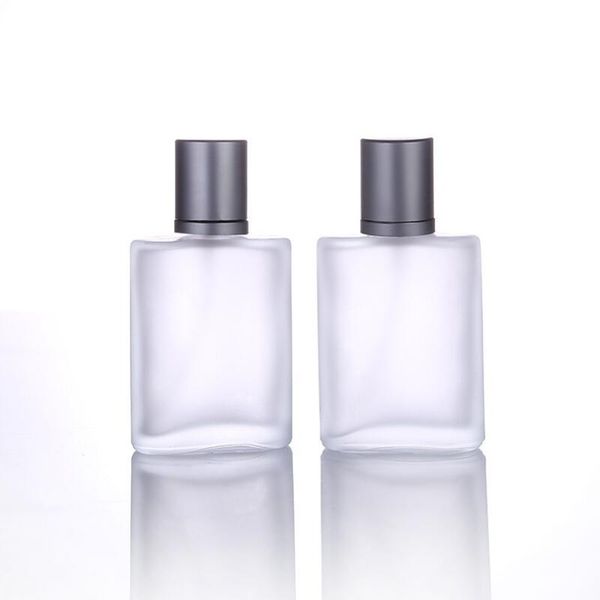 Frasco de perfume de vidro quadrado transparente fosco vazio 100 ml atomizador de perfume de vidro recarregável para venda