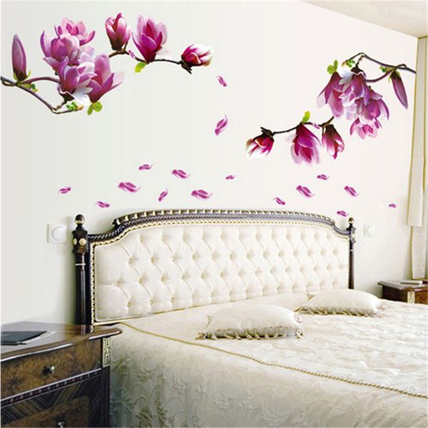 Carta da parati Fashion Magnolia Blossoms Sticker Wall Sticker Rimovibile Hall Wallpaper Paste Fiori Decorazione camera da letto di casa fai da te