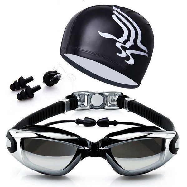 Óculos de natação profissionais para homens e mulheres Tampão de ouvido clipe para nariz Óculos de natação antiembaçante UV Adulto à prova d'água Silicone Óculos de mergulho 230616