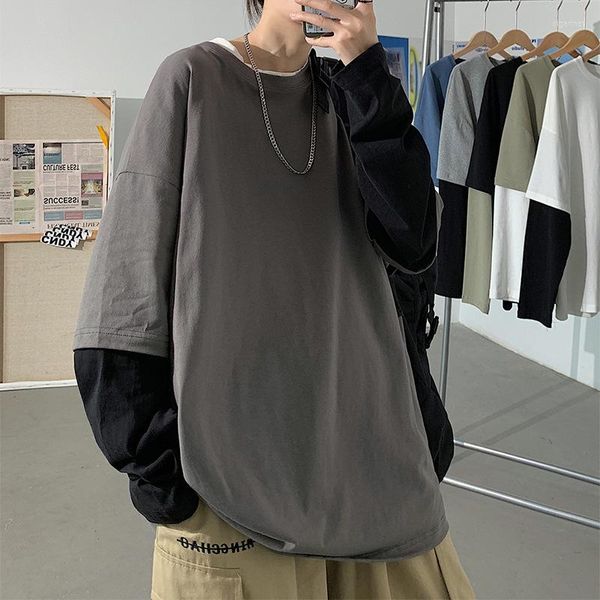 Männer T Shirts Vielseitig Lose Hong Kong Stil Herbst Lange ärmeln Kleidung Mode Marke Pullover Casual T-shirt Trend 2023