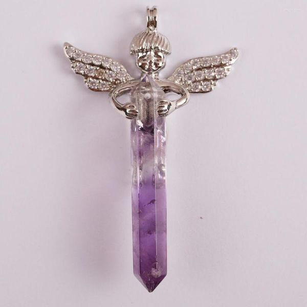 Collane con pendente Natural Purple Crystal Stone Bead GEM Lucky Angel Jewelry S3013