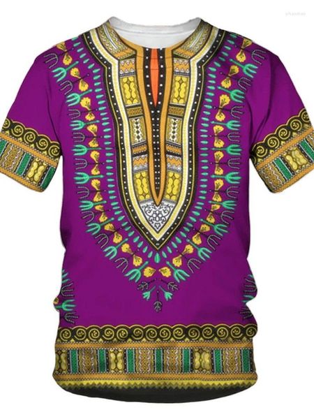 Camisetas masculinas africanas dashi estampadas em 3D camisetas masculinas tradicionais de manga curta retrô casual roupas de rua verão étnicas grandes