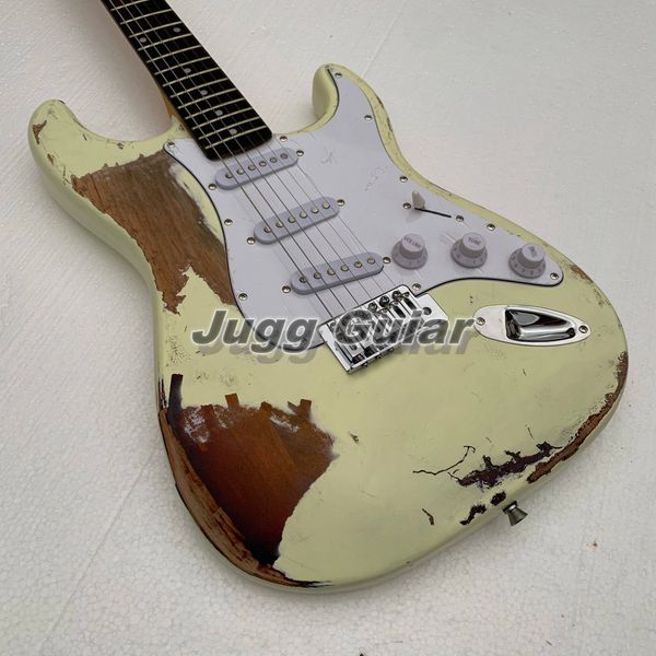 Masterbuith John Cruz 1961 Pinup Heavy Relic White Over 3 Tone Sunburst ST Электрогитарная ольха корпус, гриппа из розового дерева, наклейка с белокурой девушкой