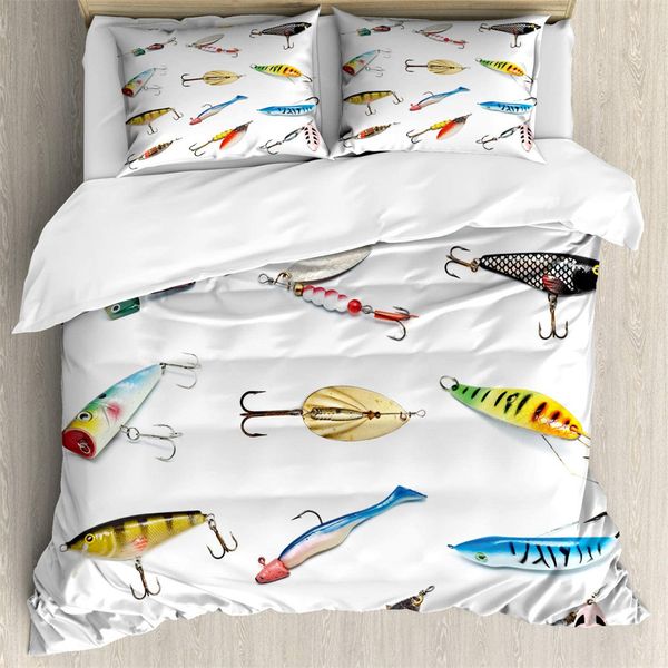 Set di biancheria da letto Amo da pesca Set da 3 pezzi Stampa digitale 3D Set copripiumino trapunta personalizzata Set federa Queen King 230615