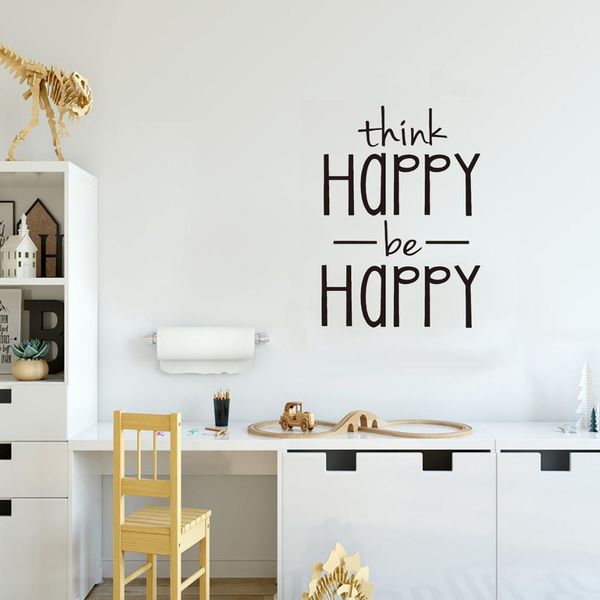 Think Happy Be Happy Wandaufkleber, englische Sprichwörter, Heimdekoration, Wohnzimmer, Schlafzimmer, Dekoration, Wandbild, Tapete, kreative Aufkleber