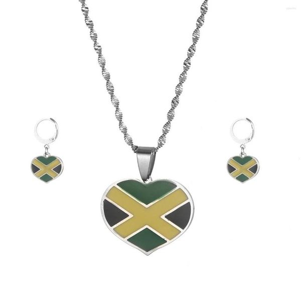 Colares com Pingente Moda Jamaica Esmalte Mapa do Coração Brincos Nacionais Bandeira da Jamaica Charm Conjuntos de Jóias