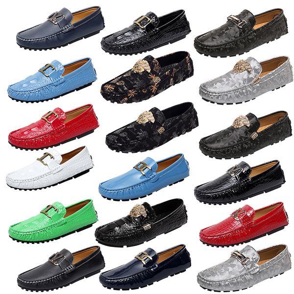 İtalya Marka Orijinal Deri Loafers Lüks Baskılı Siyah Gümüş Deri Ayakkabı Yüksek kaliteli iş ofis ayakkabıları Sürüş Ayakkabı Boyutu 35-48