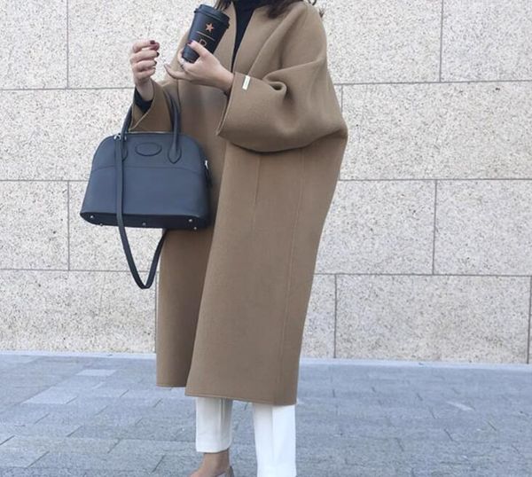 Frauen mantel 2023 winter neue stil temperament mantel erweiterte einfarbig gerade rohr mantel woll top