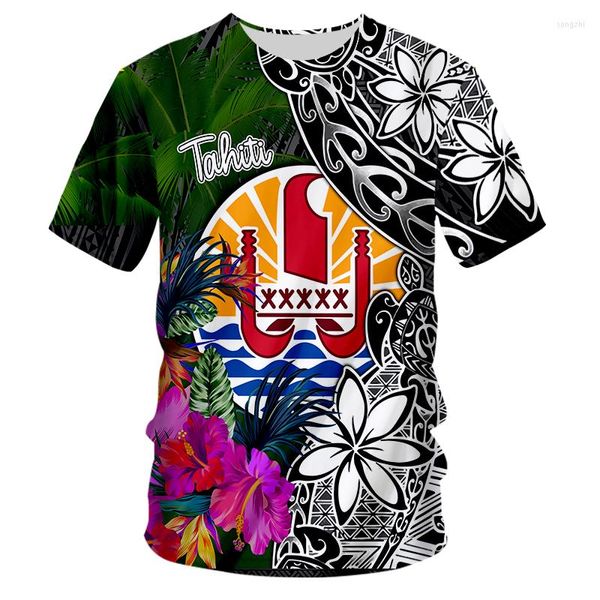 T-shirt da uomo Estate Tahiti Tribal Polinesia T-shirt da uomo Stampa 3D Moda Movimento O-Collo Oversize Casual Tutto-fiammifero Manica corta