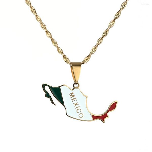 Anhänger Halsketten Edelstahl Silber Gold Farbe Mexiko Karte Halskette Modekette Schmuck