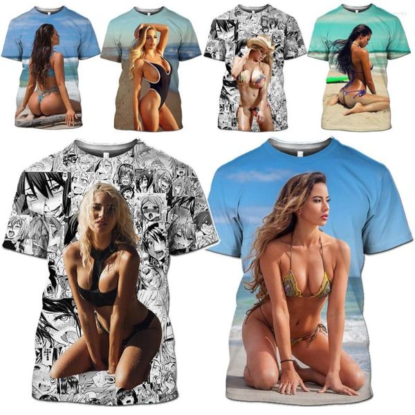 Мужские рубашки T Hoxixib Sandy Beach Bikini Model 3D Print Sexy Girl Рубашка женская одежда красавица ягодицы мультфильм хентай мужчина футболка лето