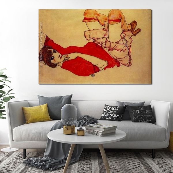 Wally em blusa vermelha egon schiele pintura a óleo