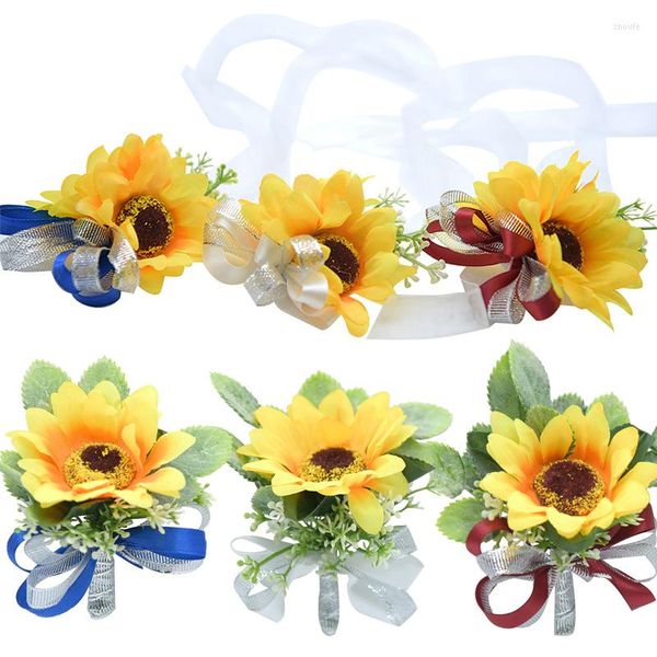 Braccialetti con ciondoli Bracciale con corpetto da polso con girasole in seta artificiale, damigella d'onore, fiori nuziali, decorazione per feste floreali