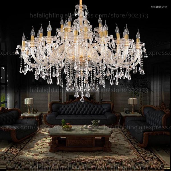 Lustres Acessível Grande Lustre de Cristal Iluminação Teto 40 Luzes D130cm Altura 90Cm Luxo Moderno K9 Cristais Vintage