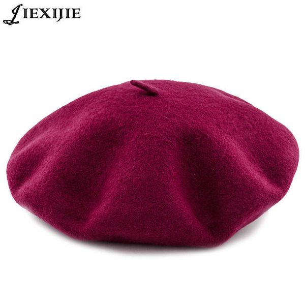 Berets Winter Exquisite 100 Australische Wolle Frauen Stricken Baskenmütze Warme Weibliche Britischen Stil Dame Maler Motorhaube Hüte Einfarbig heißer verkauf Z0613