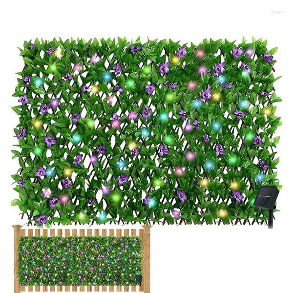 Tela expansível de cerca de privacidade de hera de flores decorativas com luzes LED Painel de cerca de expansão de cobertura artificial