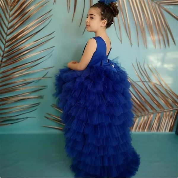 Mädchenkleider Maßgeschneidertes langes Baby-Geburtstagskleid mit Schleppe Kleine Prinzessin Hi-Lo-Blumen-Säuglingskleid