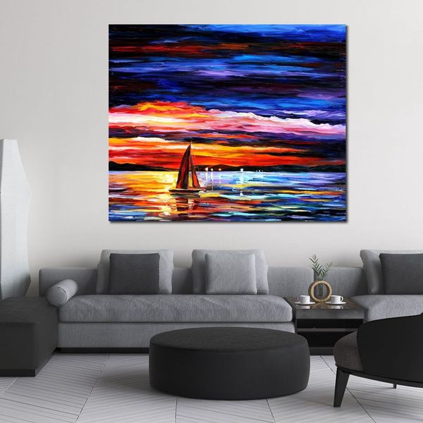 Modern Canvas Pintura Paisagem Arte Noite do mar Sea Painteada de arte romântica Decoração de parede