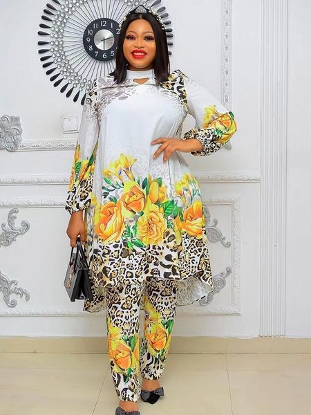 Ethnische Kleidung 2-teiliges Set Plus Size Kleidung Frauen Dashiki African Sommer Chiffon Print Tops Hosen Hosen Anzüge Ankara Party Outfits 230616