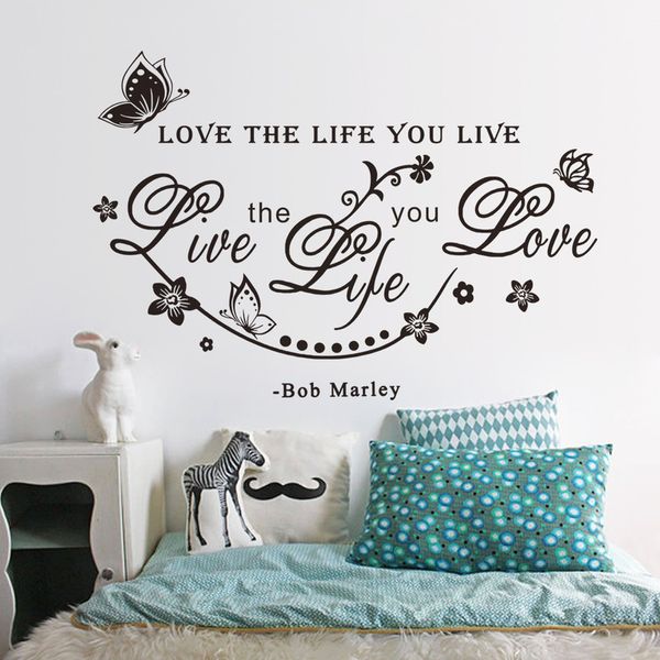 Decorazione per soggiorno Fiore Vite Farfalla Proverbi inglesi Live Laugh Love Wall Art Sticker