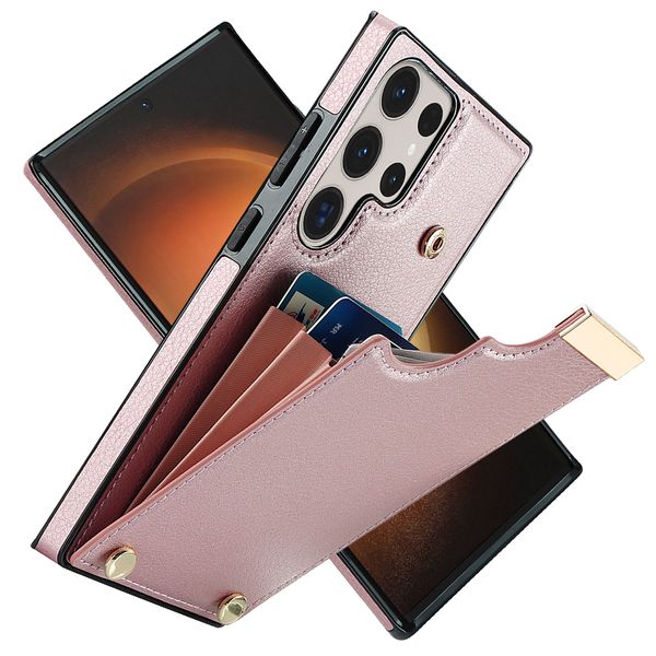 Bolso de couro PU à prova de choque 3 carteiras porta cartões para Samsung Galaxy S23 Ultra S22 S21 S20 FE Note 20 botão de metal telefone funda