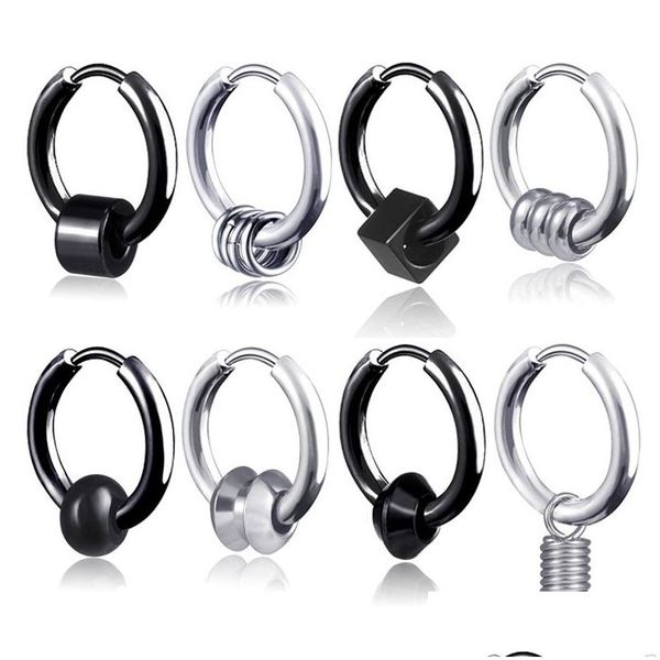 Hoop Huggie Clip On Orecchini in acciaio inossidabile Anello Spring Black Women Mens Ear Rings Hip Hop Fashion Jewelry Will And Sandy Gift Dr Dh2Lx