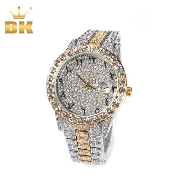 Женские часы The Bling King Big Dial Arabic Numerals Мужские часы роскошные мужчины inced out Watch 18k Gold for Men Классические украшения для подарок 230615