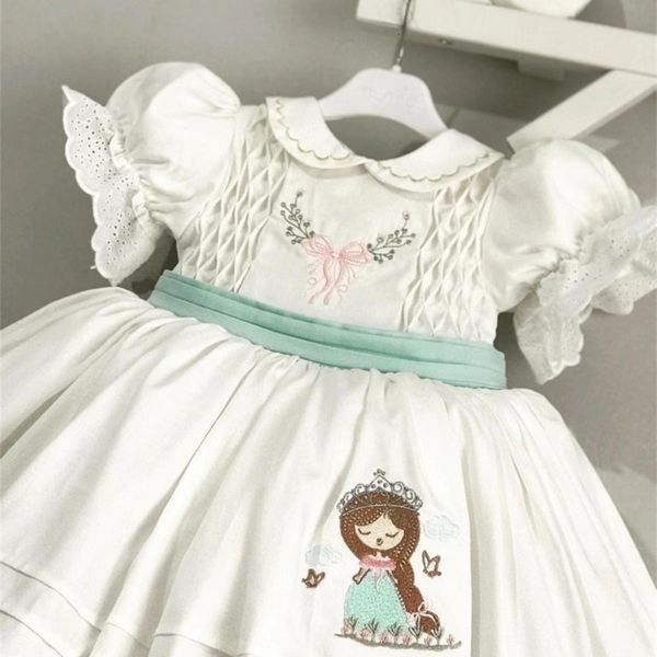 Vestidos para meninas 0-12 anos bebê menina verão branco ângulo bordado turco vintage lolita princesa vestido de baile vestido para aniversário feriado casual eid 230615