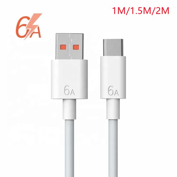 6A Carregamento super rápido 66W Cabo de carregamento USB C para Samsung S8 S9 S10 S20 Huawei Xiaomi Cabo de dados de alta velocidade tipo C 1M 2M