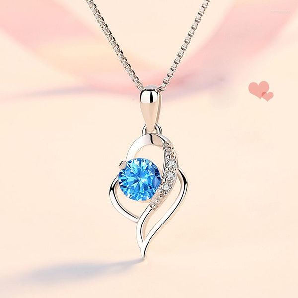 Halskette Ohrringe Set Mode Koreanische Herzförmige Meer Blau Simulierte Topas Kragen Kette Schmuck