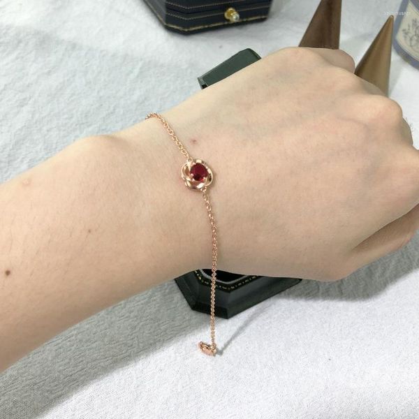 Charm Bracelets 2023 Flower For Women Red Zircon Rose Gold Color Trendy Bangle Gift Girls Fashion Jewelry H014