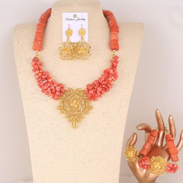 Collana Orecchini Set 4ujewelry Design Nature Coral Gioielli da sposa africani Gioielli da sposa per le donne 2023