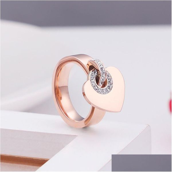 Cluster Rings Real Love Heart Promise Ring Acciaio inossidabile placcato oro 18 carati Coppia gioielli Drop Delivery Dht9P