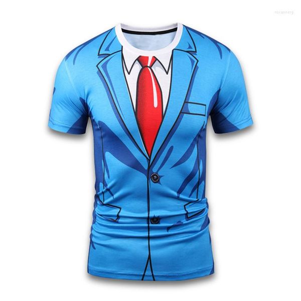 Мужские футболки 3D футболка мужская мода футболка Fashion Fashion Fashion Blue Suet Print Print Summer Teans Boy Tops Tees Fake Tie Tie