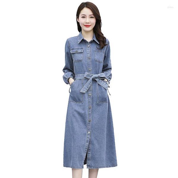 Abiti casual Abito in denim Donna Paragrafo lungo 2023 Camicia moda primavera e autunno per vestidos Feminino