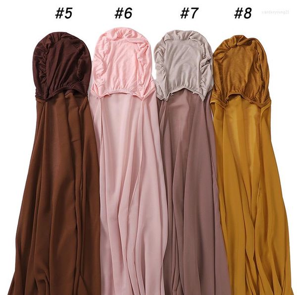 Ethnische Kleidung 10 Stück Islam Schal mit Kappen Stretch Hijab Instant Chiffon Innenjersey Untertuch Mütze Kopftuch Turbante